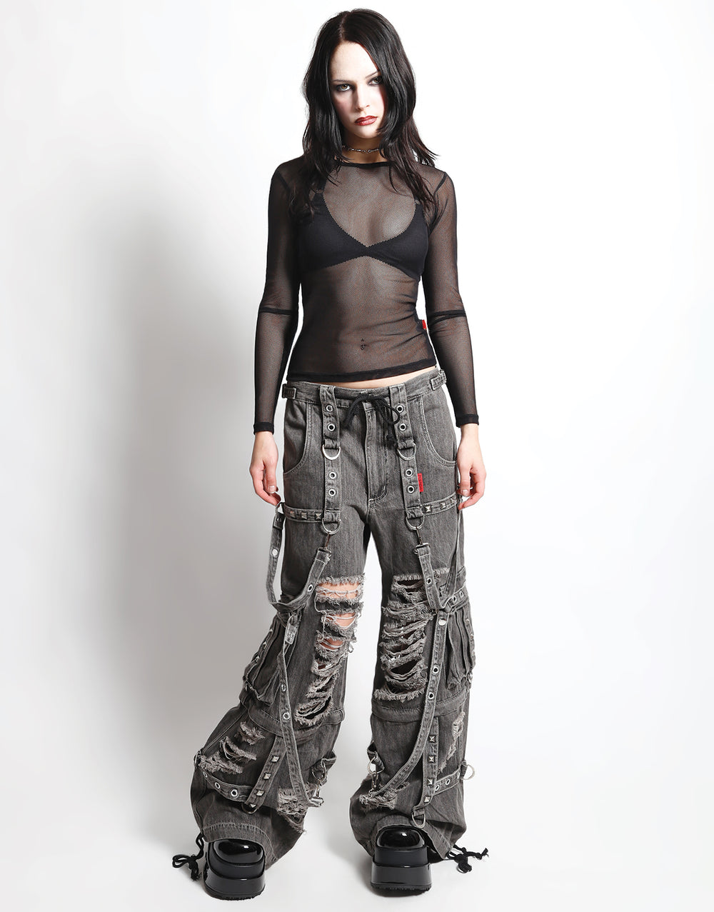 TRIPP NYC - SHREDDER DENIM STRAP PANT BLACK