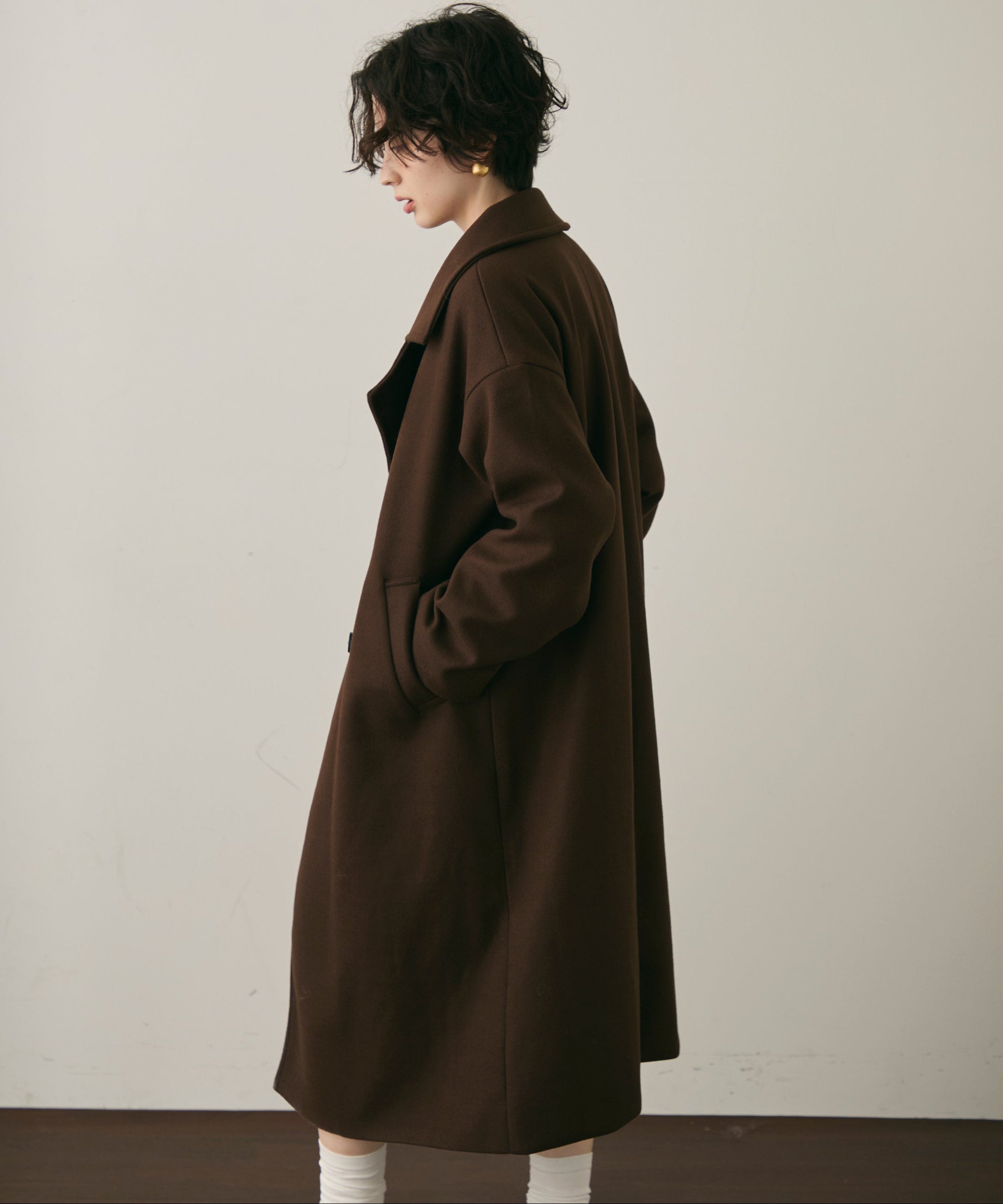 フェイクウールダブルロングコート | Trish