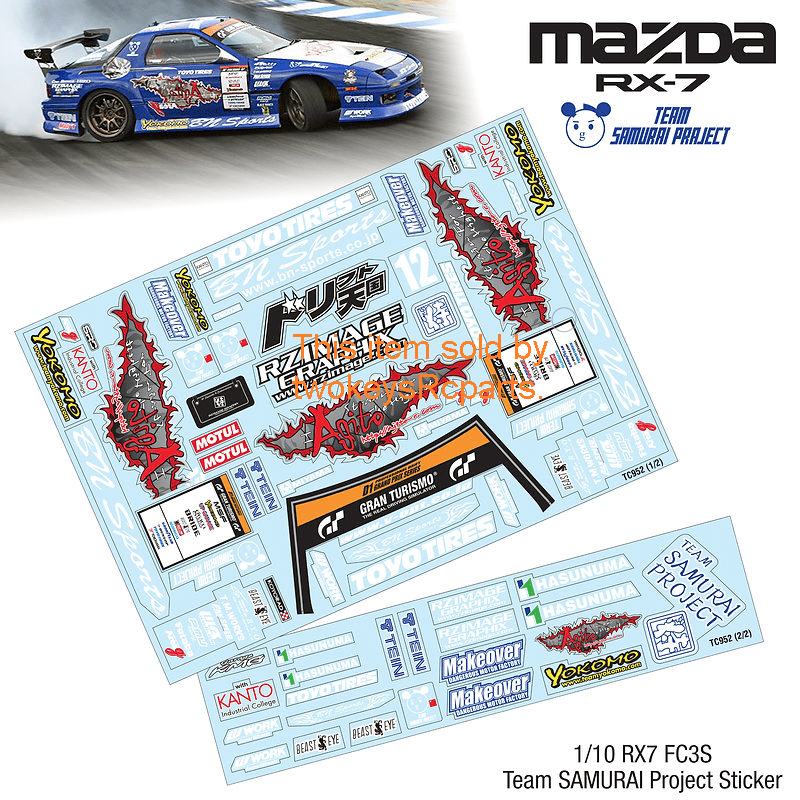 Team Samurai Project Sticker Set for Mazda RX7 FC3S 1:10th scale