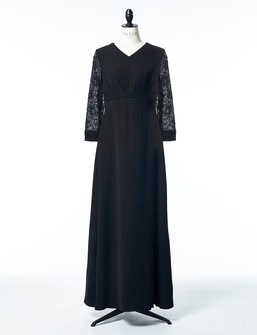 結婚式 母親ドレス ブラック・マザーズドレス レース袖付き MD0504-BK