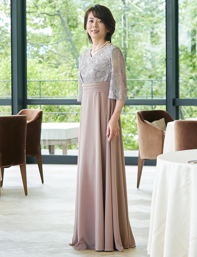 結婚式 母親ドレス・マザーズドレス MD0217-1-GBE ベージュ レース袖