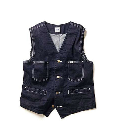 Lee】全3色・デニムベスト（ストレッチ・男女兼用・背ベルト調整可能