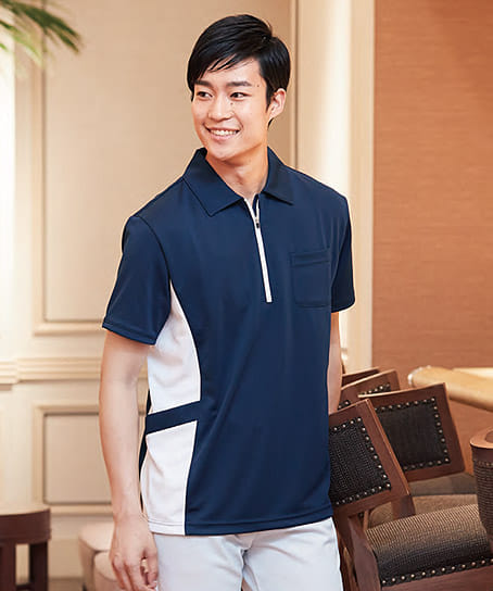 全4色】半袖ジップシャツ(男女兼用／吸汗速乾／透け防止) 6913 | 医療