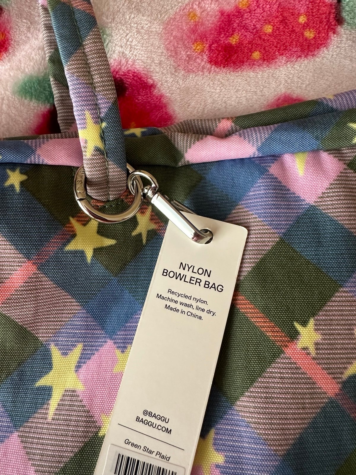 Baggu Green Star Plaid Regular Nylon Bowler | Mercari