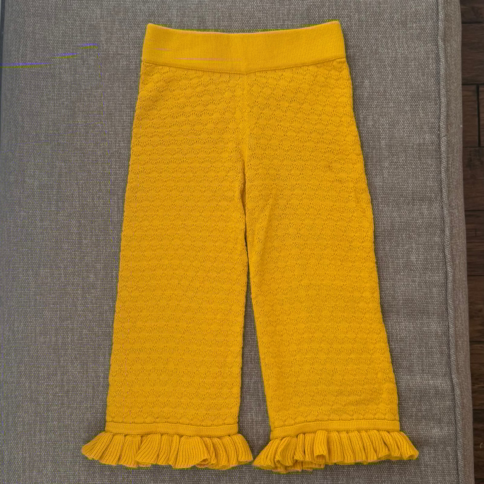 Misha And Puff 100% Cotton Sunflower Yellow Ruffle Knit Pants