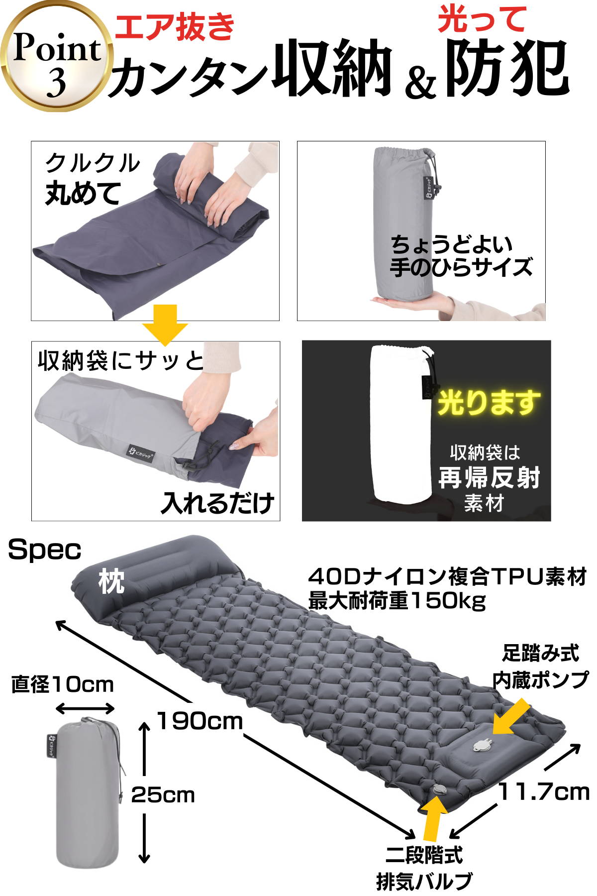 エアーマット 足踏み式（ポンプ不要）反射袋付き – 【防災防犯.com