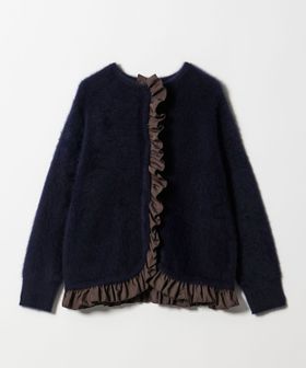 フォックスカシミヤ フリルコンビ カーディガン