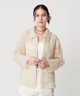 ポリエステルコードエンブロイダリーシャツ/オフホワイト