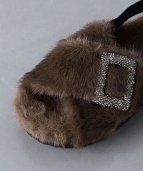 ビジューフェイクファー バックストラップ サンダル