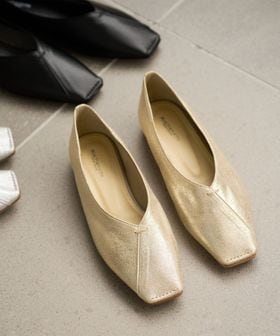 Vカットステッチ フラットシューズ