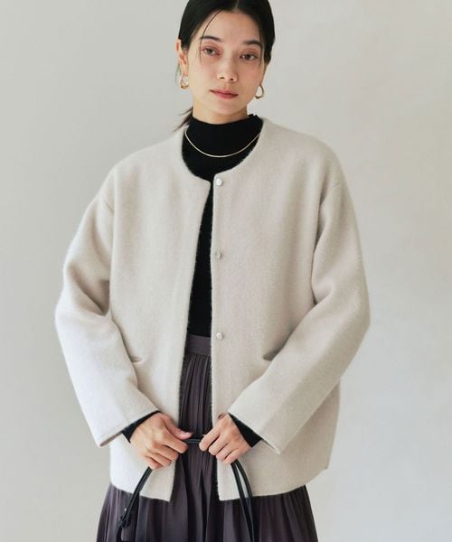 size SHORTあり］FOXブレンド セッケツ ノーカラー カーディガン