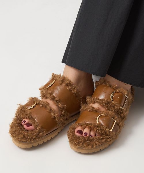 ダブルベルト フェイクファー サンダル