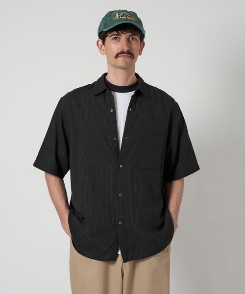 Steven Alan＞ CC ピケ ストライプ レギュラーカラー シャツ ALINE