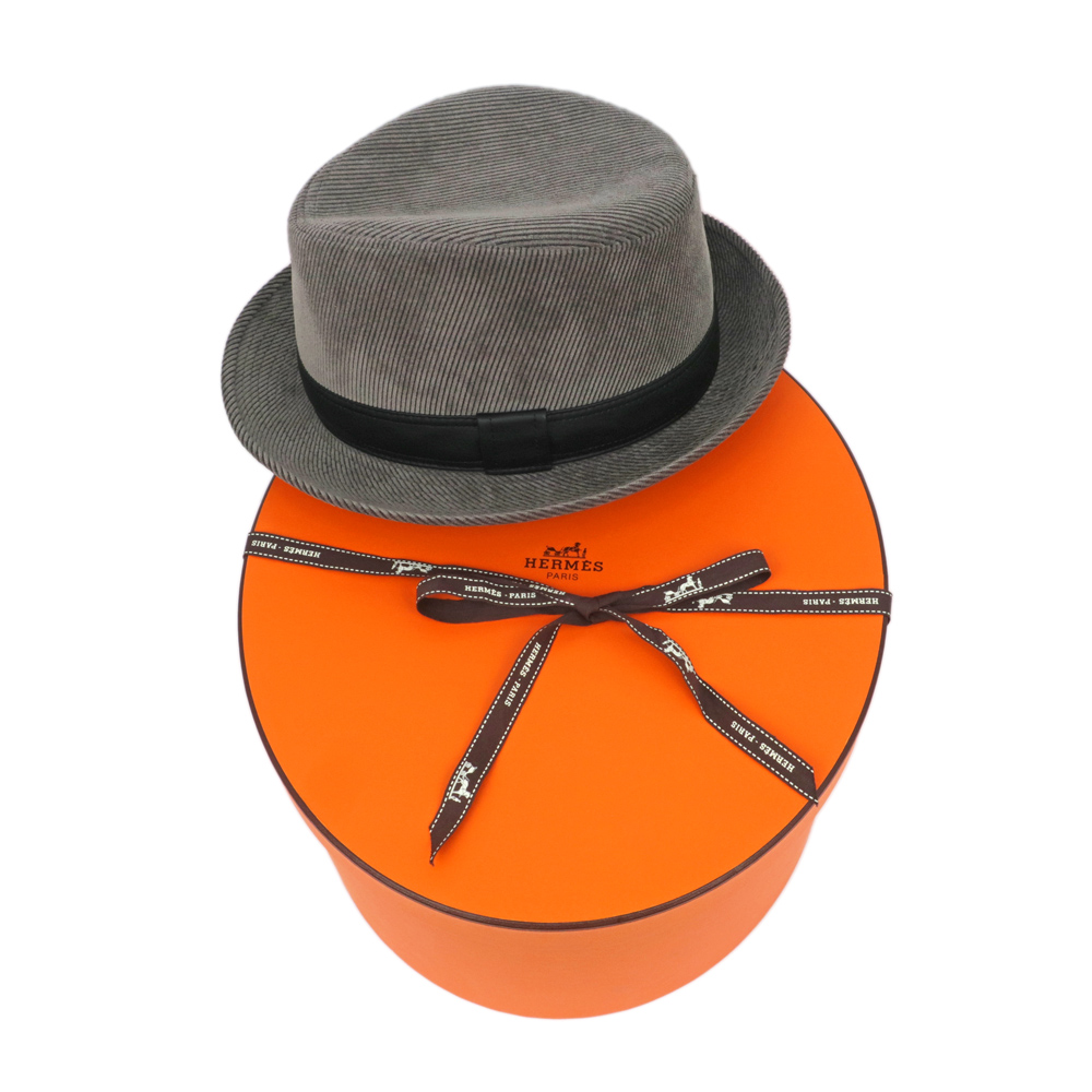 名東】【HERMES】エルメス ハット グレー ブラック サイズ58 帽子