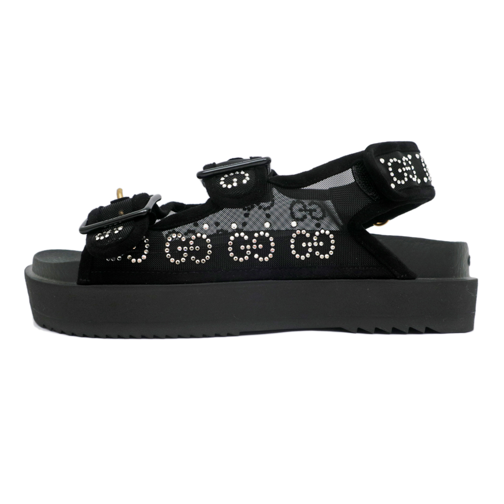 名東】【GUCCI】グッチ サンダル クリスタル ベルト ブラック 701158