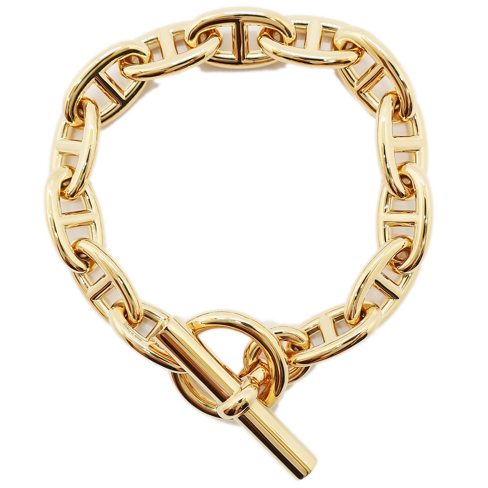 天白】【HERMES】エルメス シェーヌダンクル GM 750YG ブレスレット 13