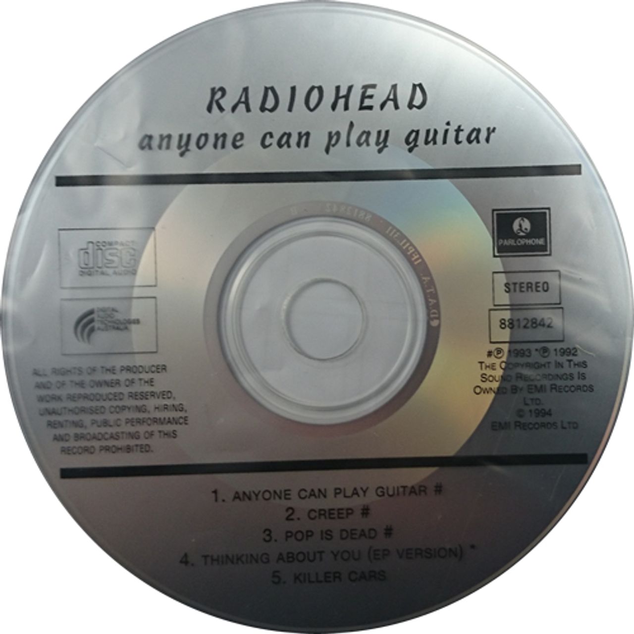 Radiohead Anyone Can Play Guitar - Silver Disc Australian CD