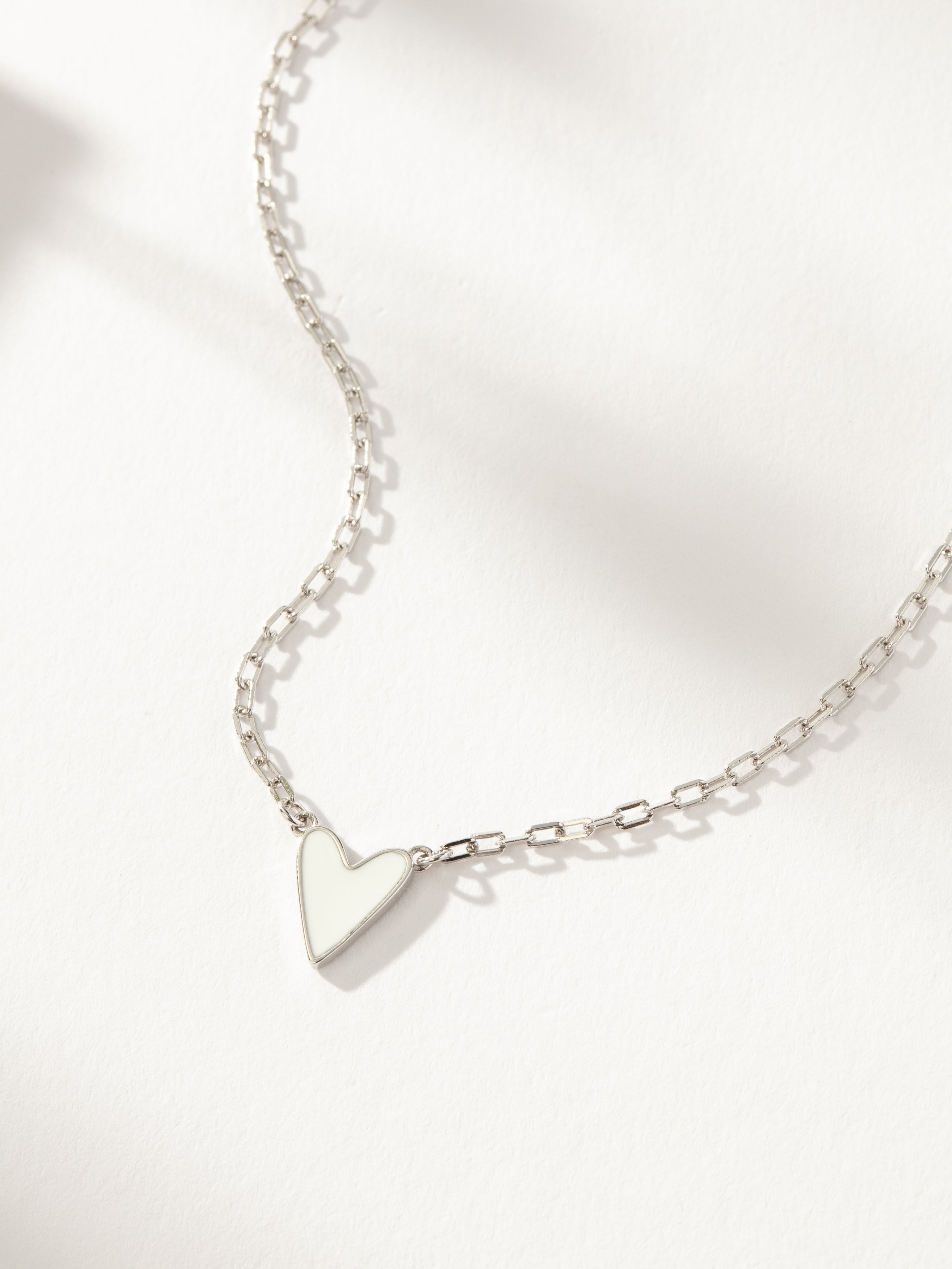 Mini Chain + White Heart Necklace in Sterling Silver | Uncommon James