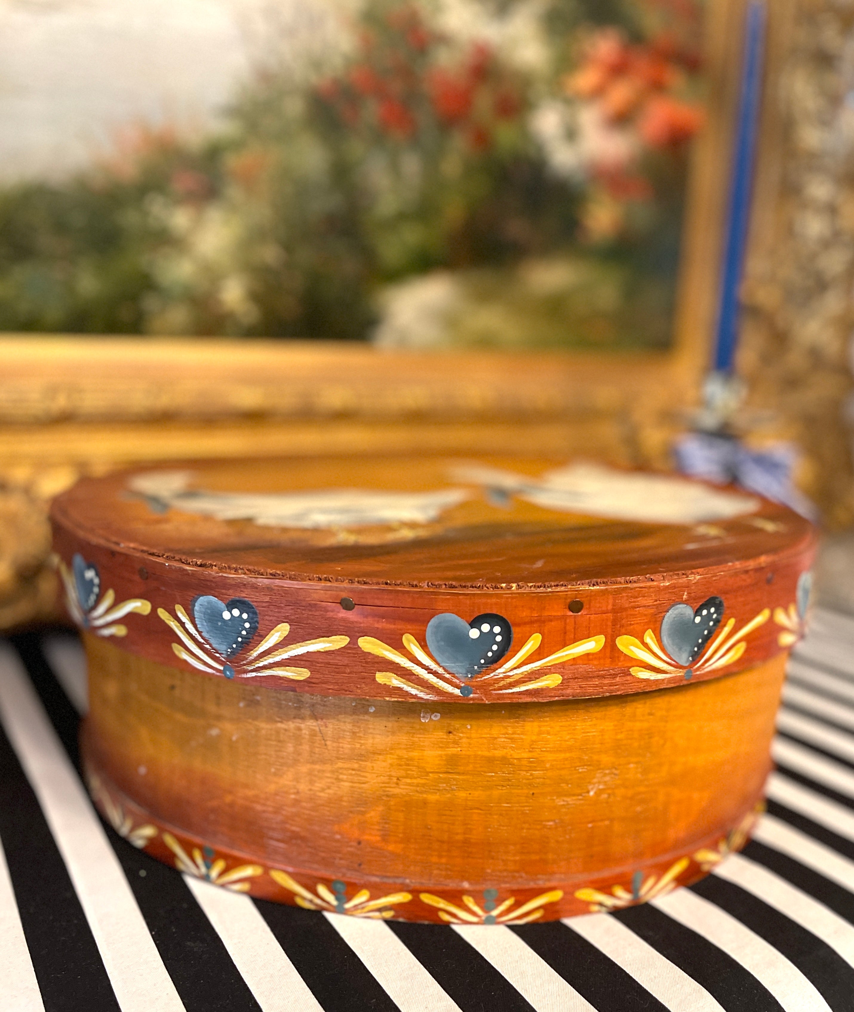 Vintage Hand Painted Cheese Box, Geese in Blue Bows – Under The