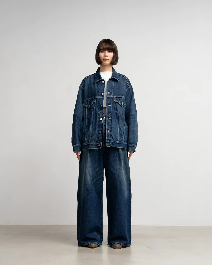 Graphpaper Selvage Denim Two Tuck Wide Pants - DARK FADE