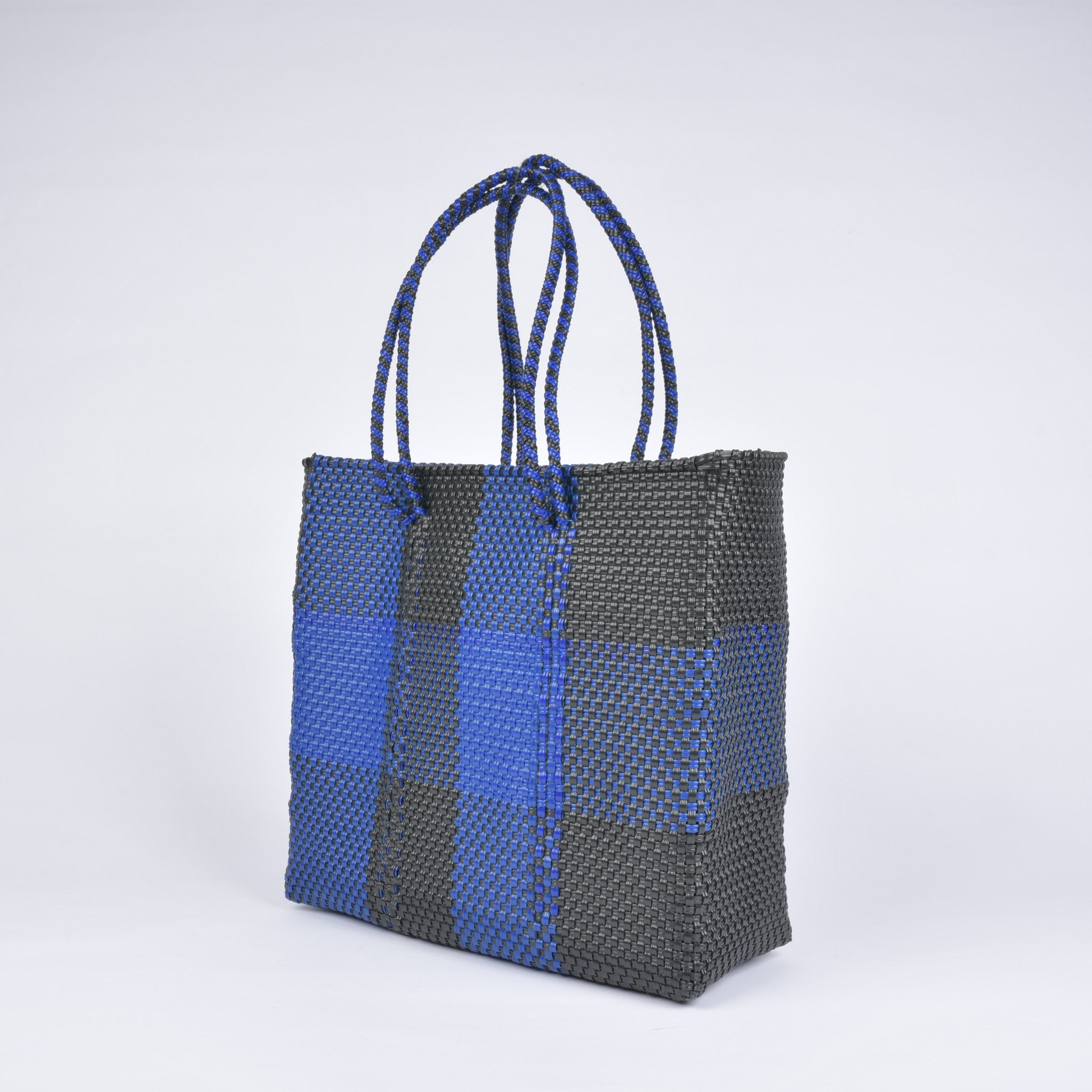 メルカドバッグ Lサイズ チェック ブラック×ネイビー