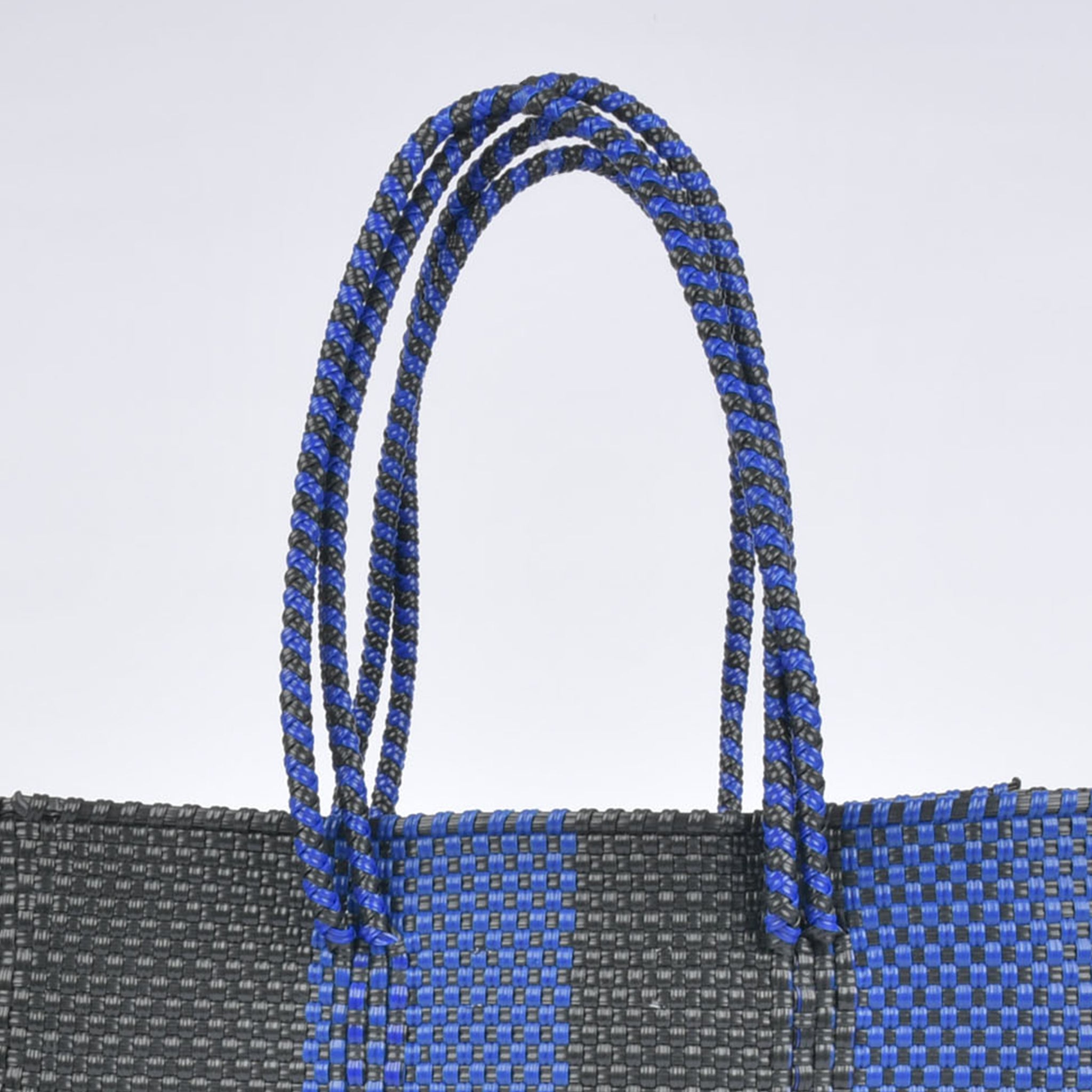 メルカドバッグ Lサイズ チェック ブラック×ネイビー