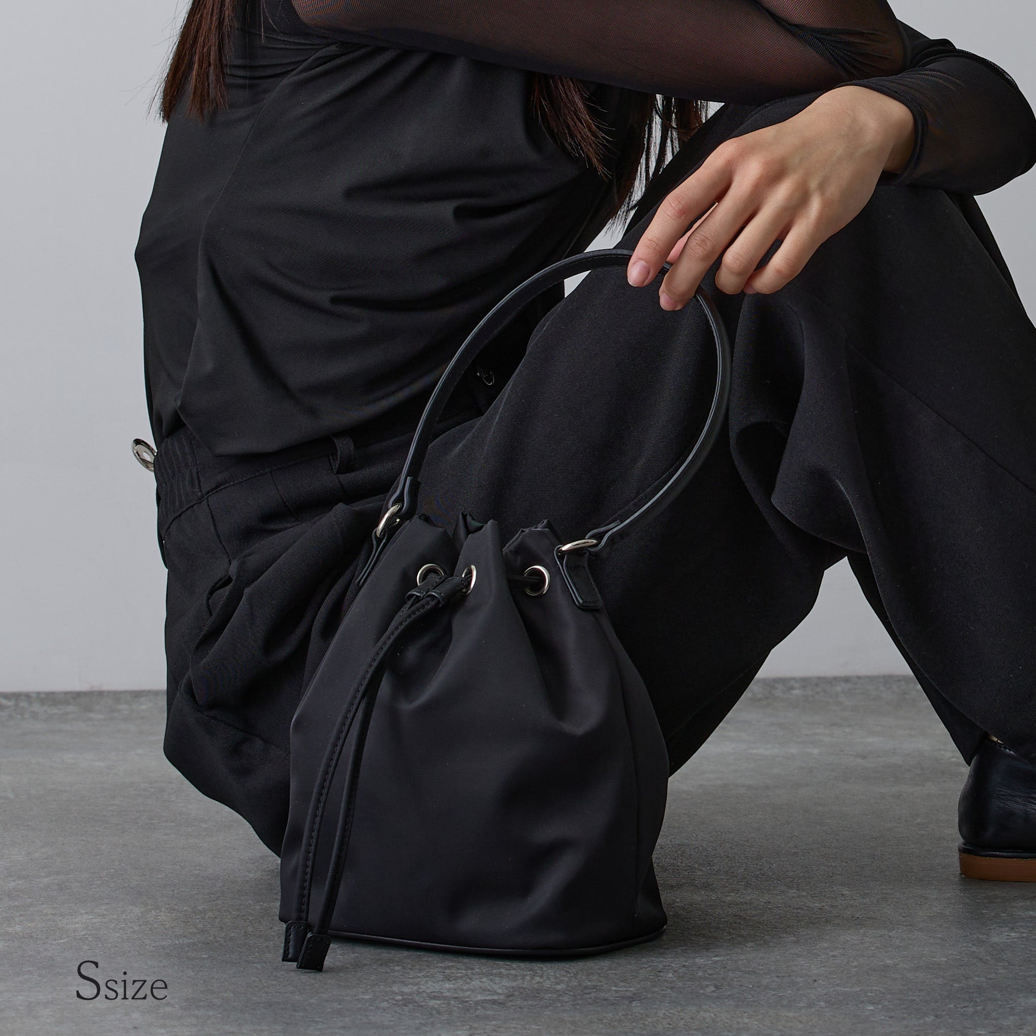 ナイロン×レザー】Drawstring Bag-巾着バッグ (S・M)