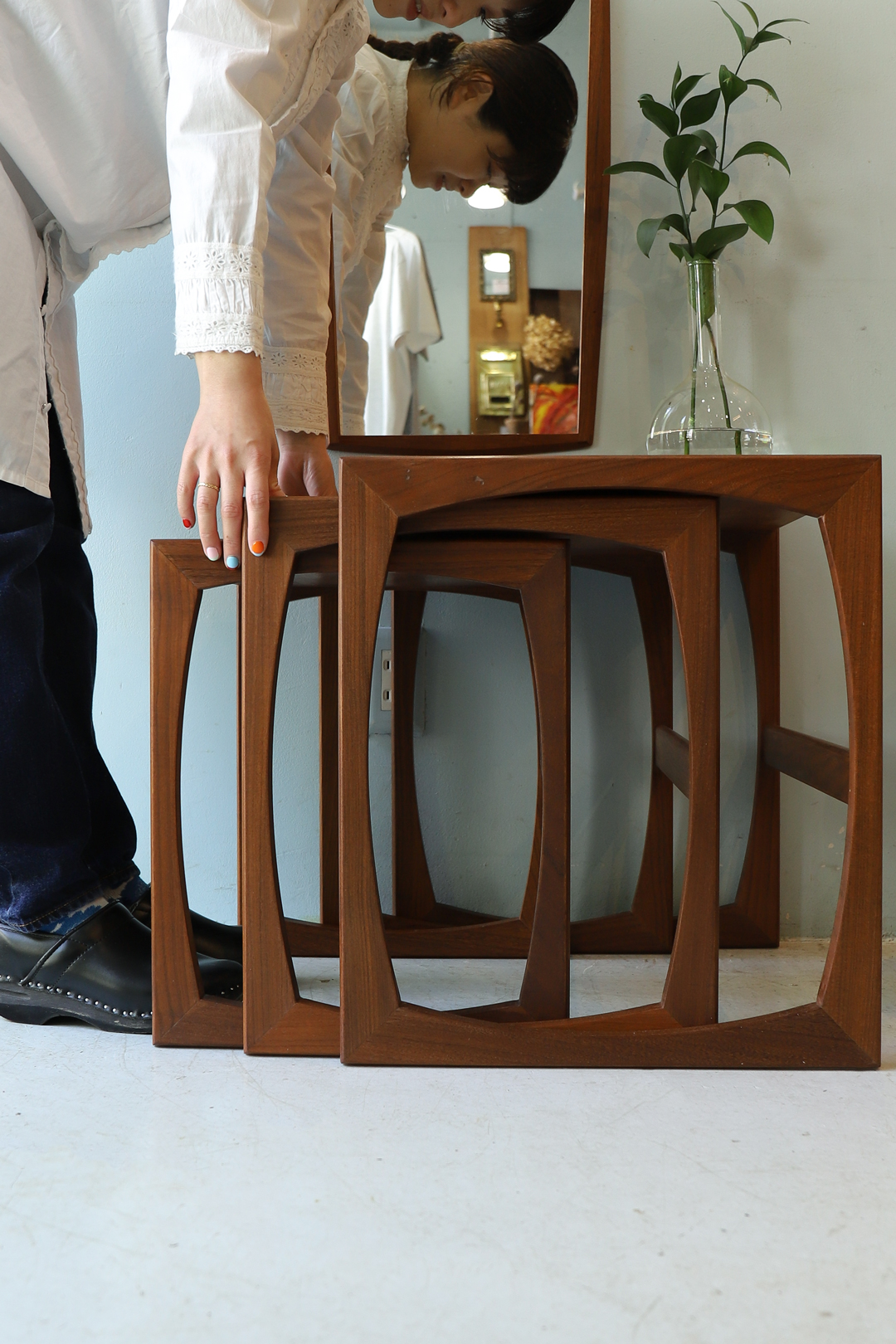 英国アンティークG-PLANジープランネストテーブル3台⁄収納式机(91-155