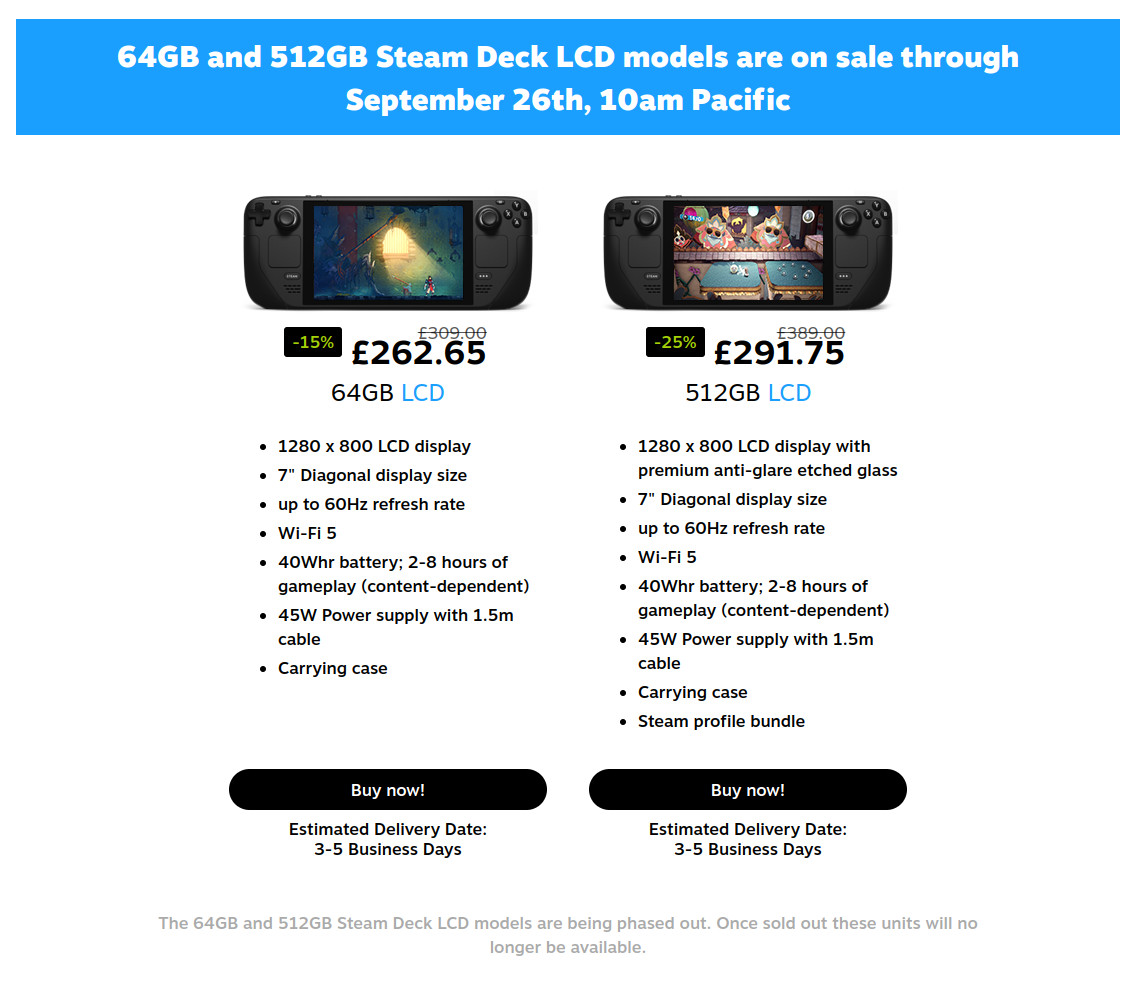 Valve puts two Steam Deck LCD models on sale for Steam's birthday