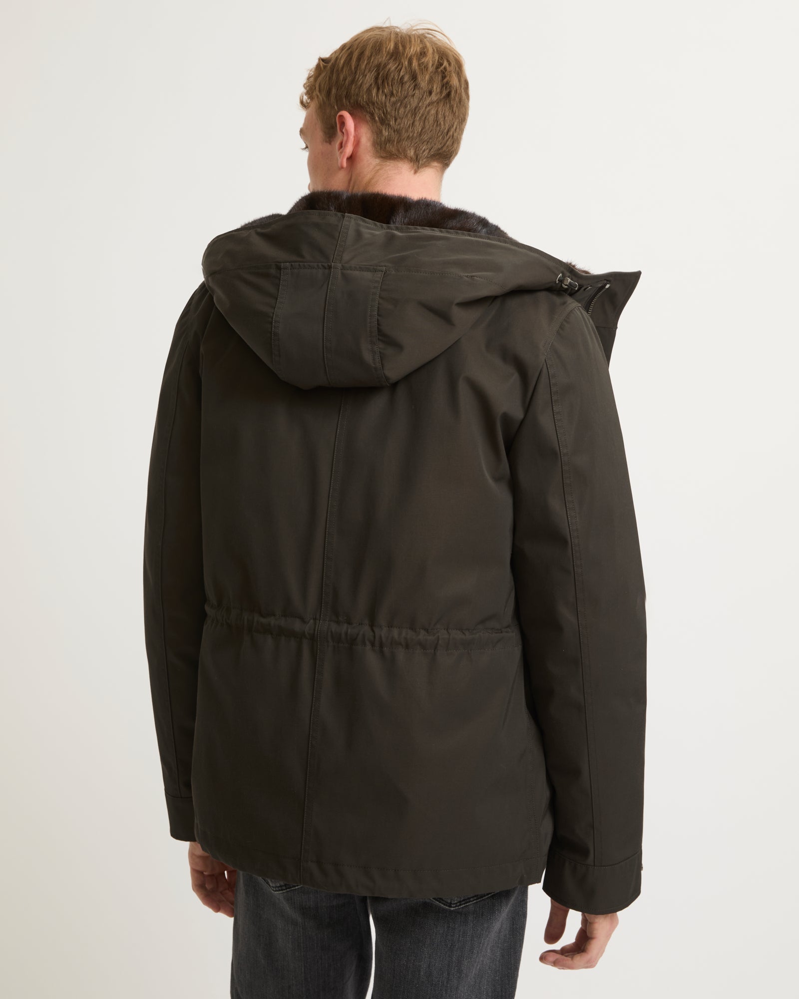 Fitted Parka In Gabardine & Mink - brown - Yves Salomon Men – Yves