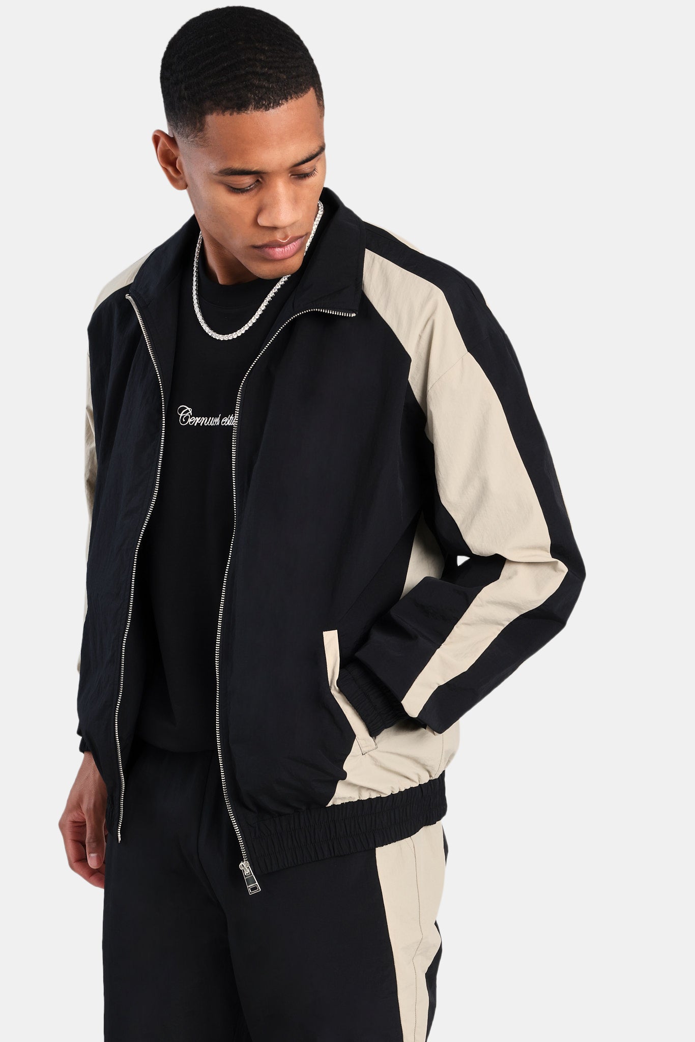 Nylon Panelled Track Jacket - Black | Mens Outerwear | Shop