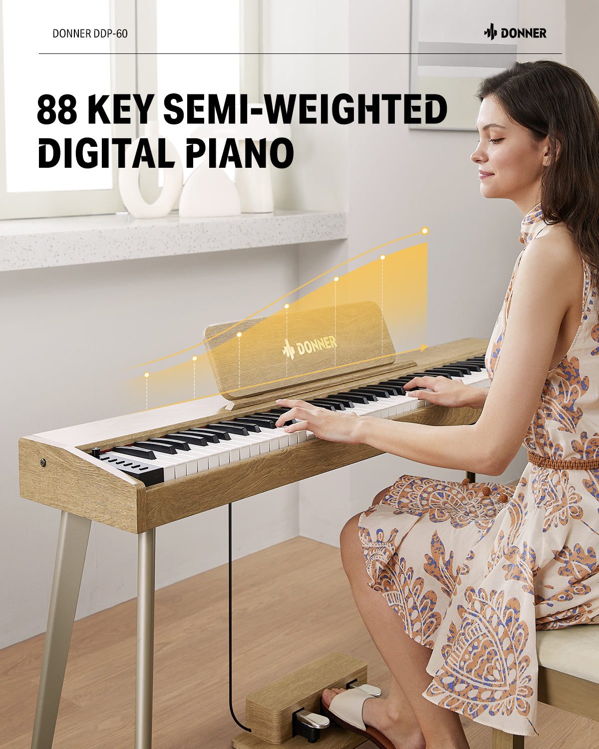 DDP-60 Wooden 88-Key Semi-Weighted Upright Digital Piano Donner