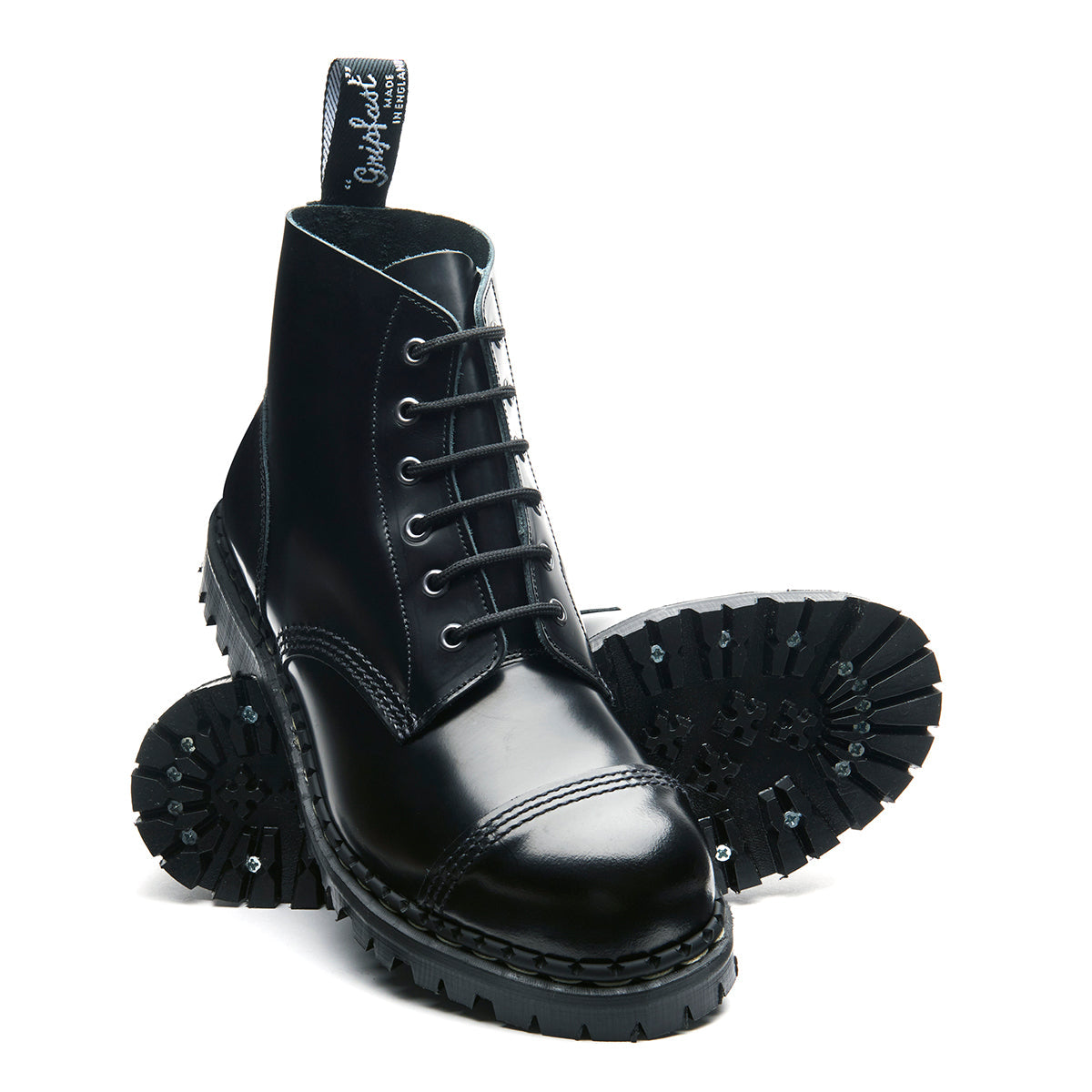Black Hi-Shine 6 Eye Steel Toe Derby Boot | Gripfast | Made in UK