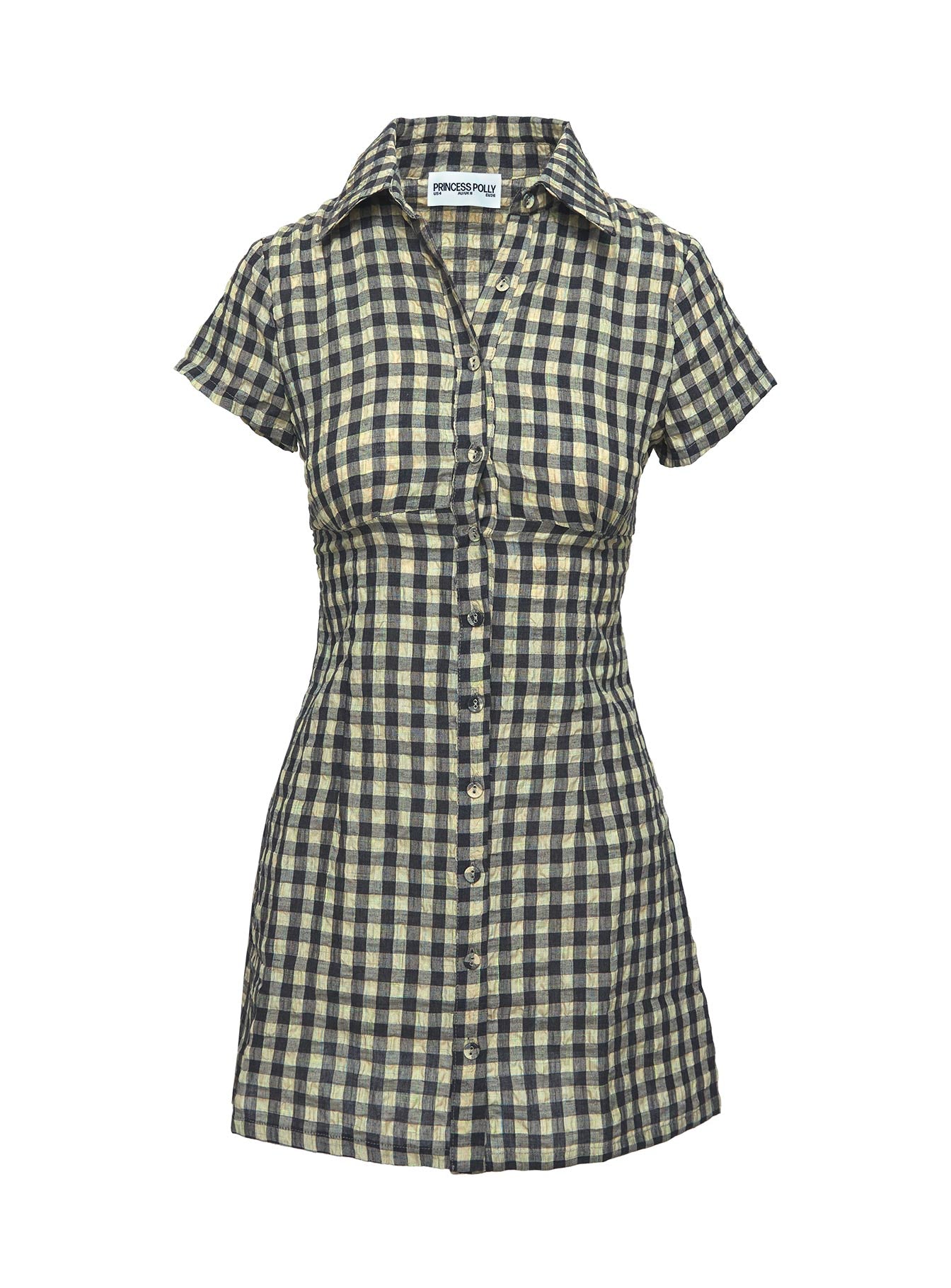 Motley Mini Dress Brown Check | Princess Polly