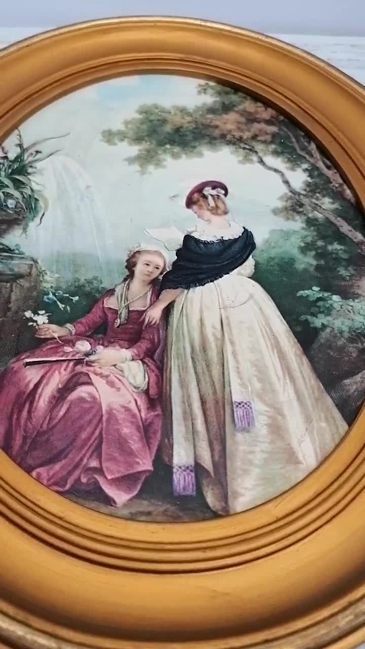 木製ベースのアンティーク楕円形額縁、絵画木製フレーム、金色の楕円形