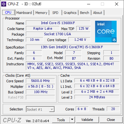 Intel Core i5 13600KF @ 5600 MHz - CPU-Z VALIDATOR