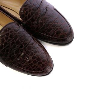 ローファー モカシン レザー ラウンドトゥ クロコ型押し 24.5cm 茶