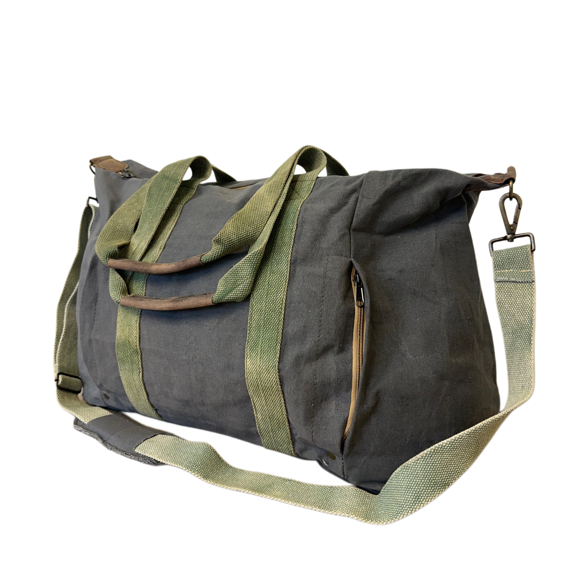 Olive Green Canvas Weekender Duffle Bag - Vintage Addiction