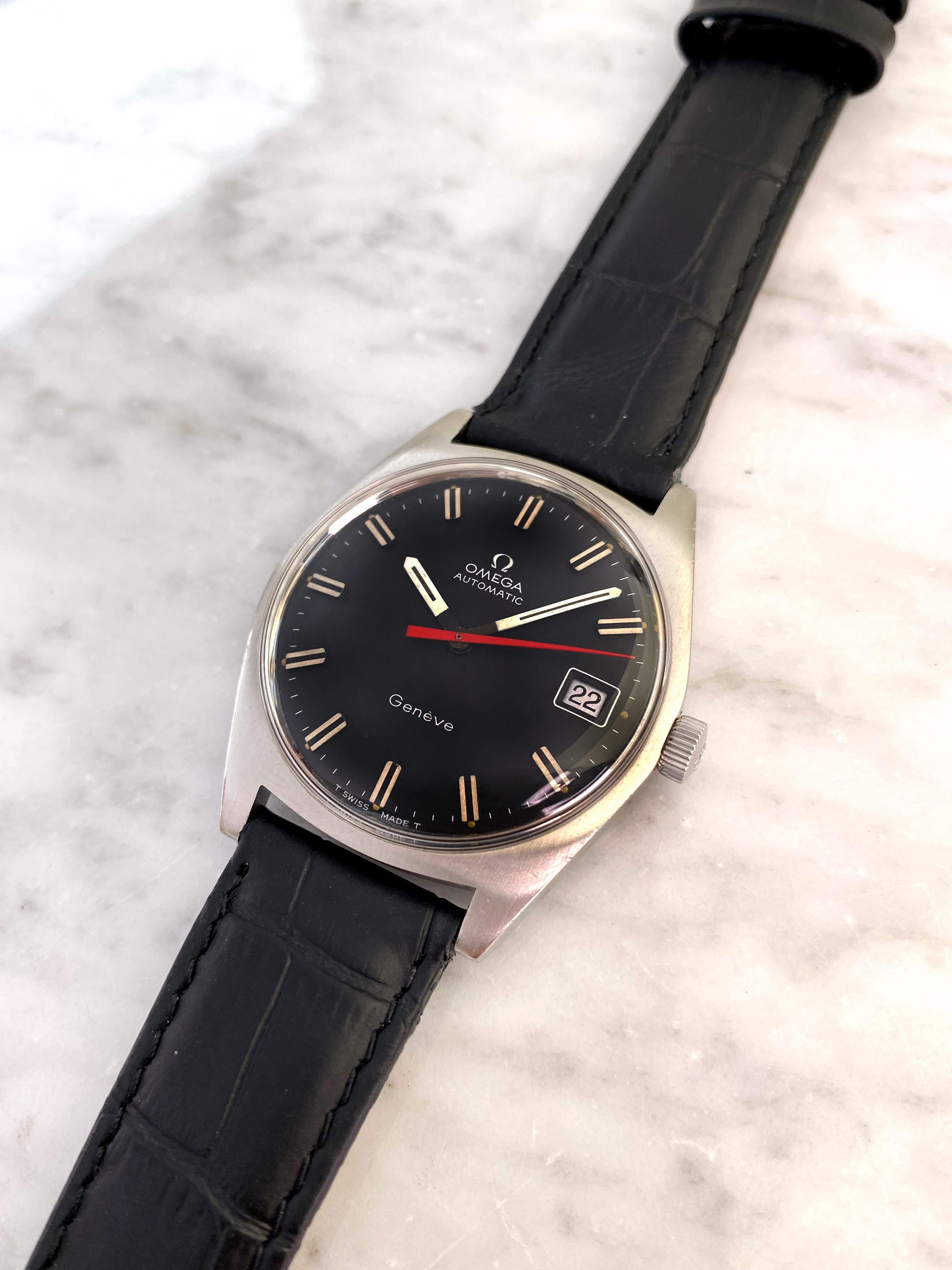 Serviced Omega Geneve Vintage Automatic BLACK DIAL RED HAND 166041