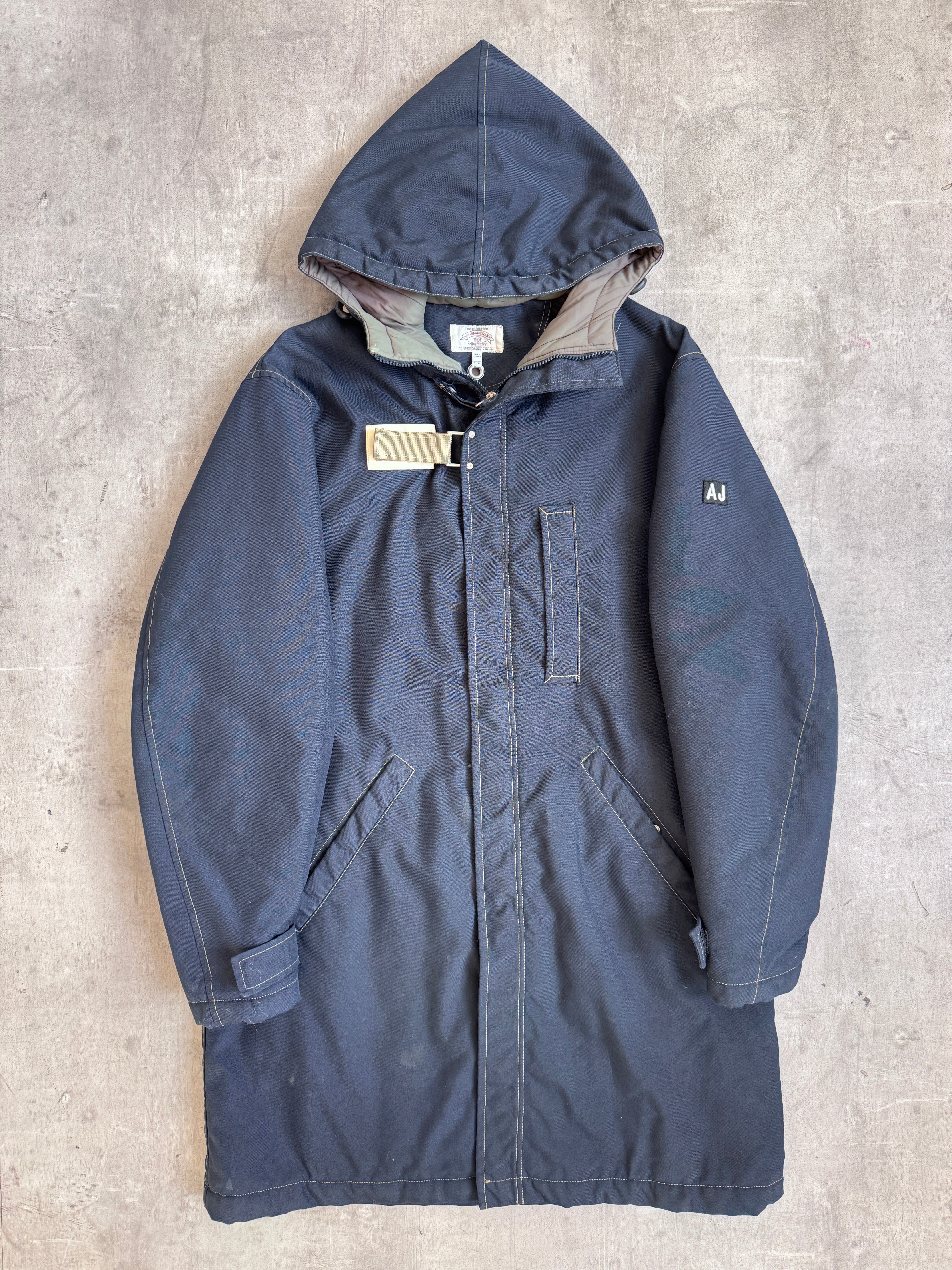 Armani Jeans 1990 Navy Raw Denim Velcro Fasten Parka Jacket – Vintage