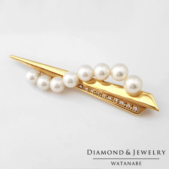 アコヤ本真珠 ダイヤモンド K18(ゴールド) ブローチ TASAKI刻印有り