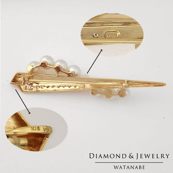 アコヤ本真珠 ダイヤモンド K18(ゴールド) ブローチ TASAKI刻印有り