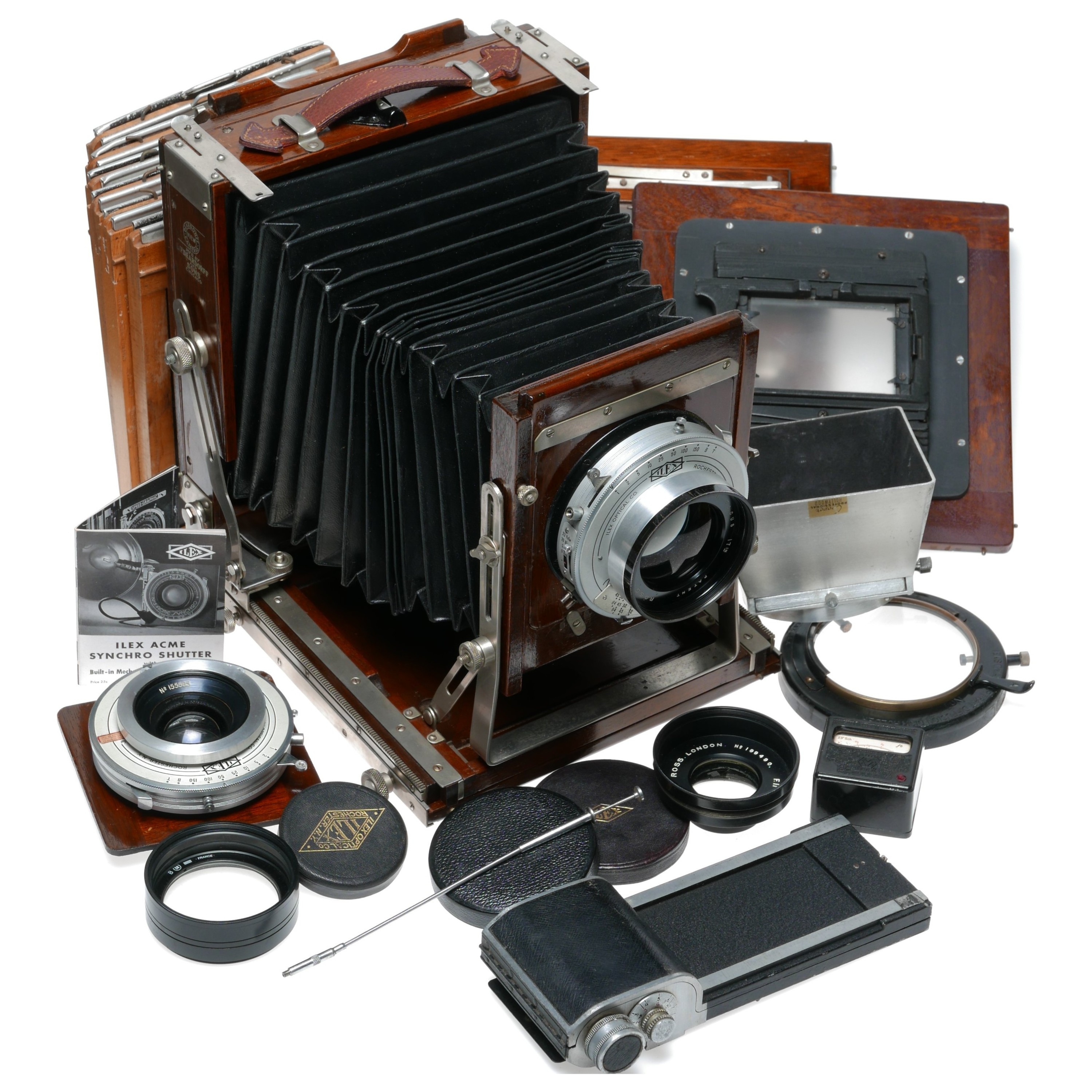 Deardorff 5x7 Exquisite bellows camera kit 4x Ross lenses backs