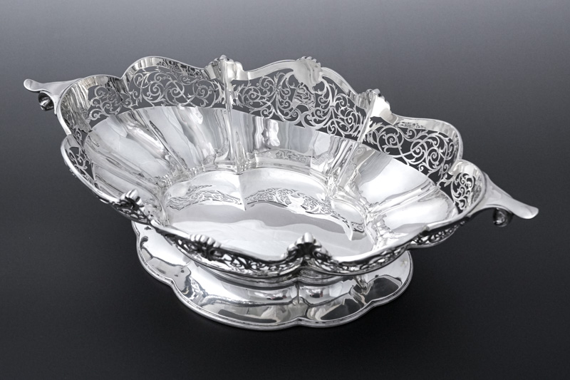 アンティーク】純銀 米製 STERLING 透かし細工バスケット アンティーク