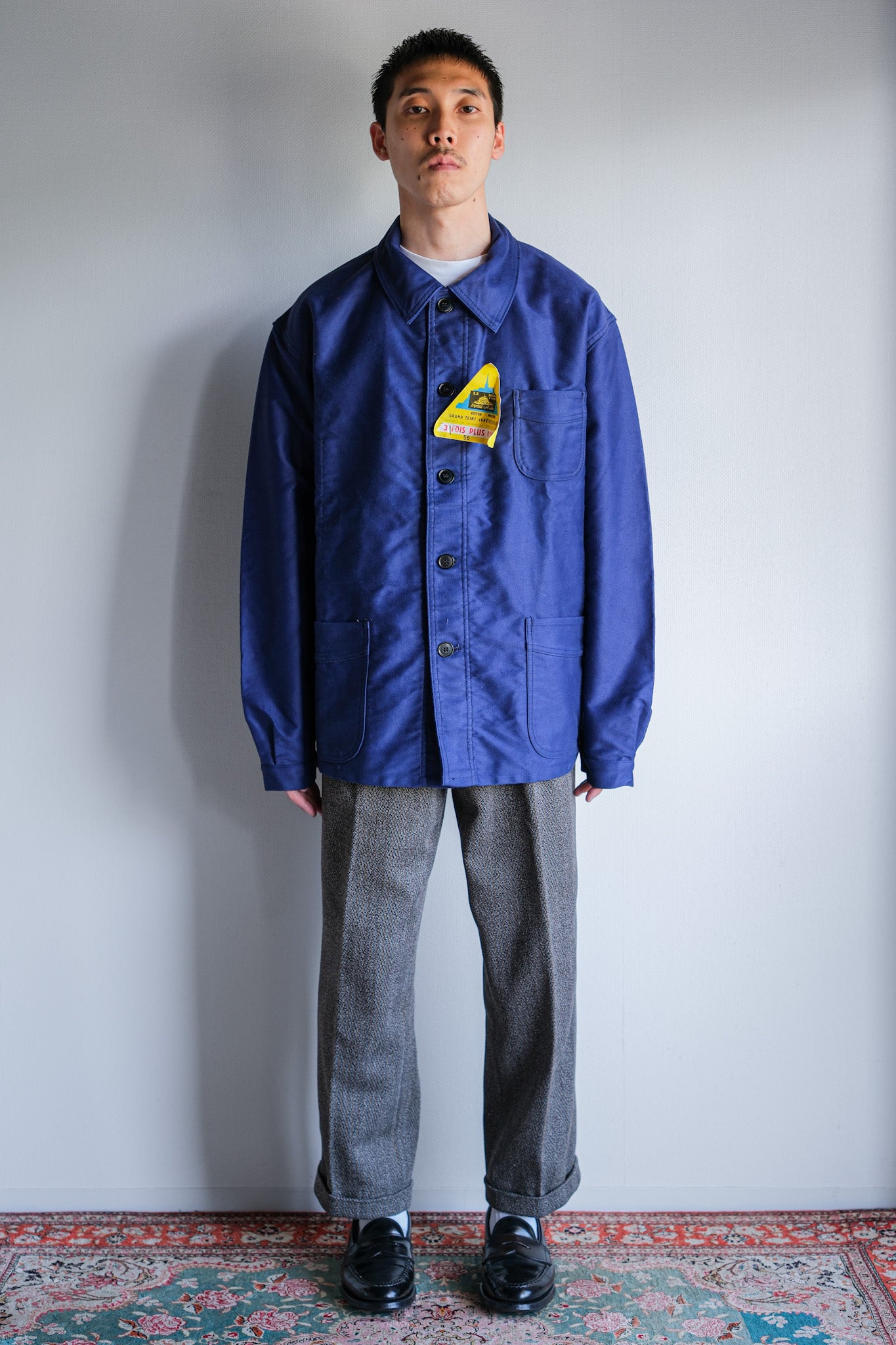 50's】French Vintage Blue Moleskin Work Jacket Size.56 