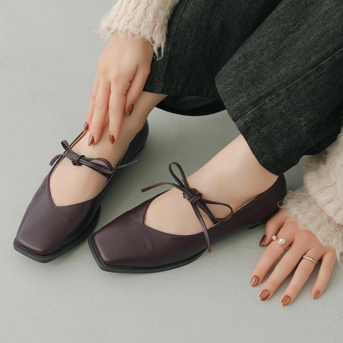 yumi.さんコラボ華奢リボンフラットシューズ ｜靴・レディースシューズ