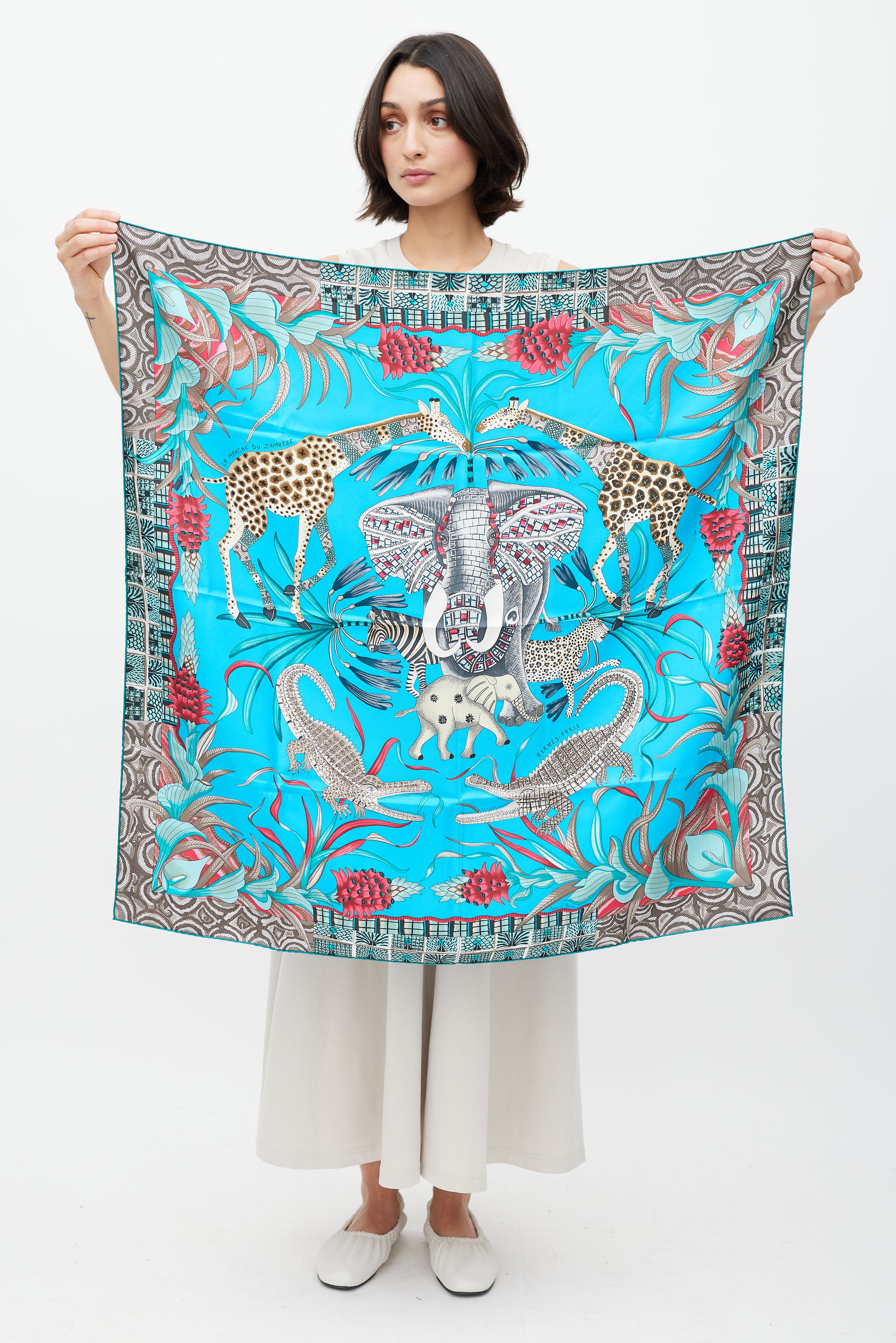 Hermès // Blue & Multicolour La Marche du Zambezi 90 Scarf – VSP