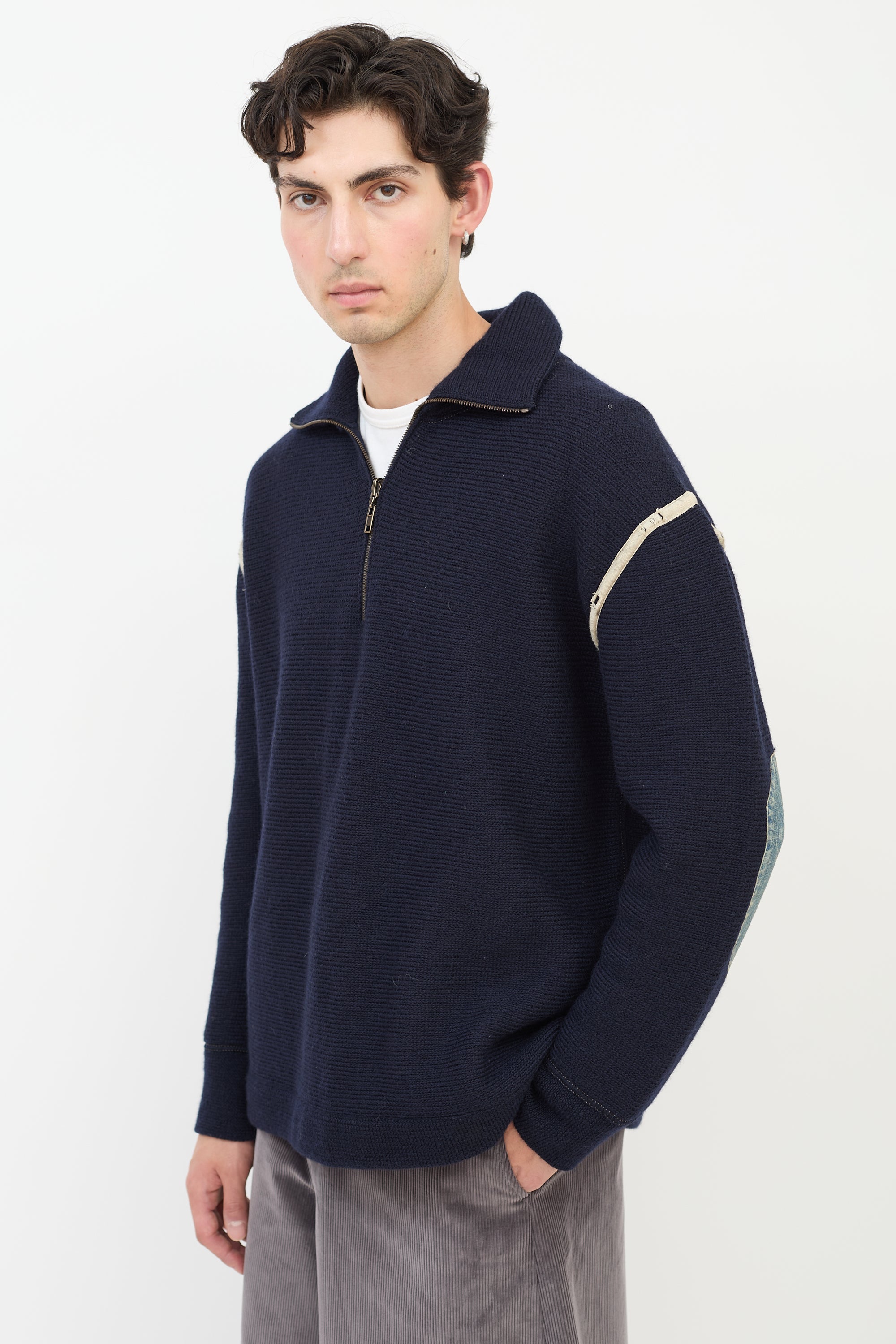 Maison Margiela // Navy Wool & Denim Elbow Patch Sweater – VSP