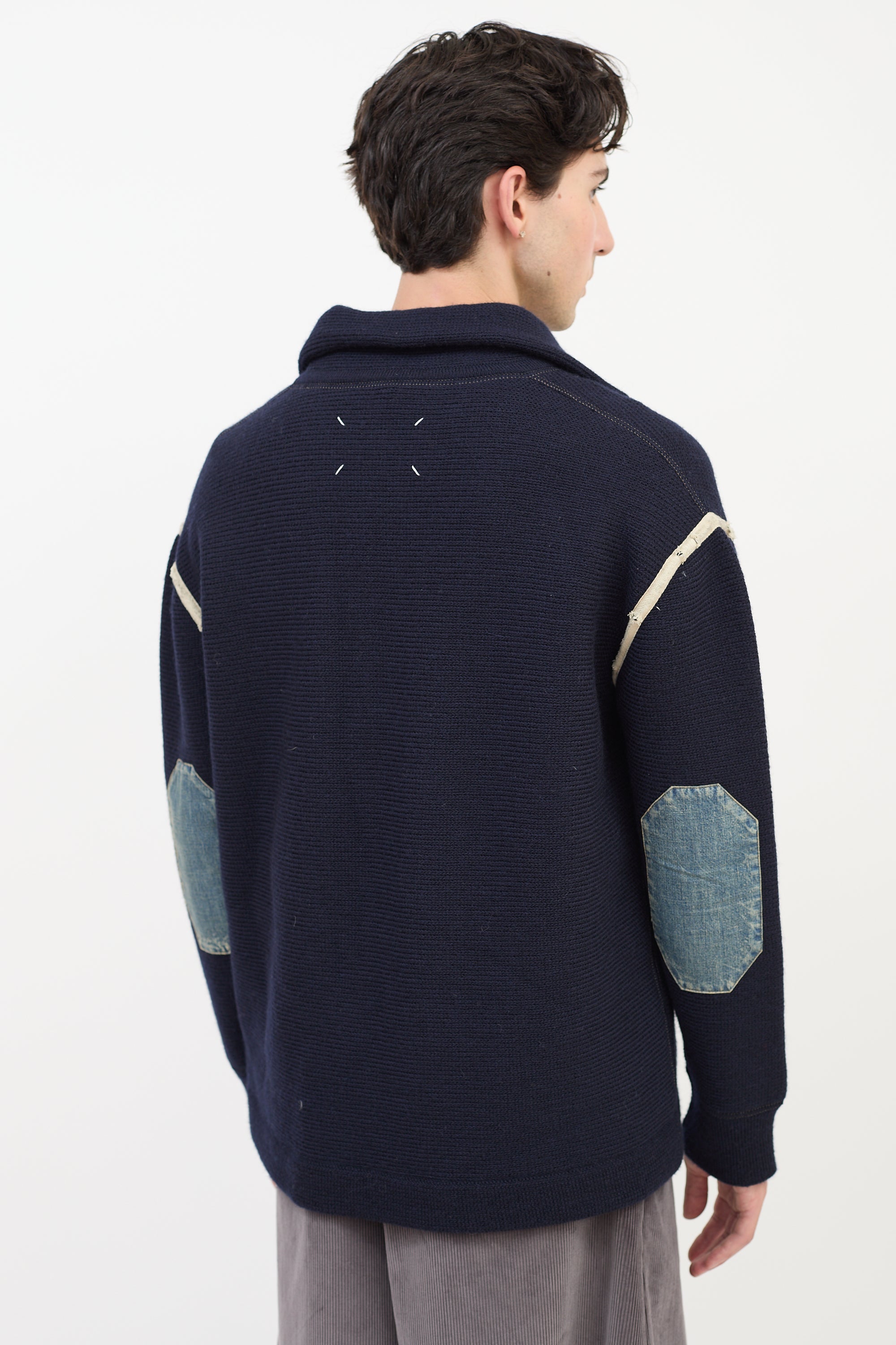 Maison Margiela // Navy Wool & Denim Elbow Patch Sweater – VSP