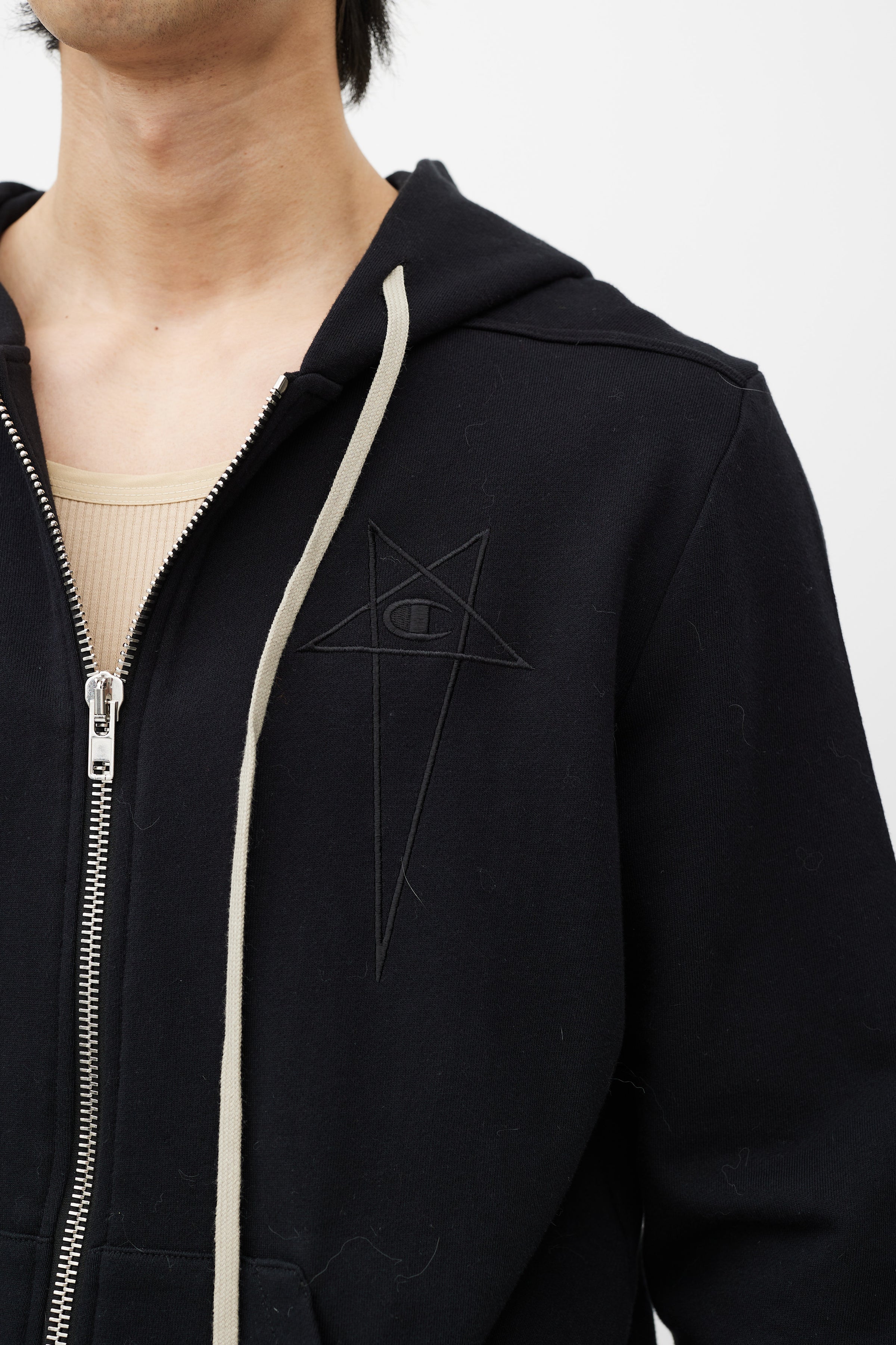Rick Owens // X Champion Black Hoodie Zip Up Sweater – VSP Consignment